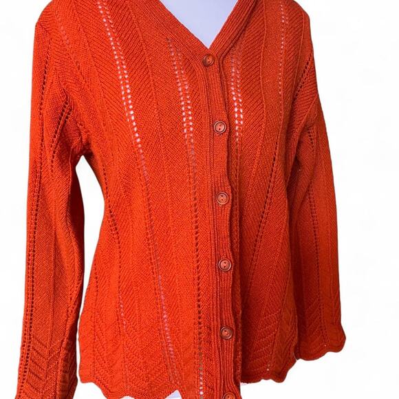 Laura Ashley Vintage 100% Wool Cardigan Sweater Made in Great Britain Orange M - Picture 5 of 8